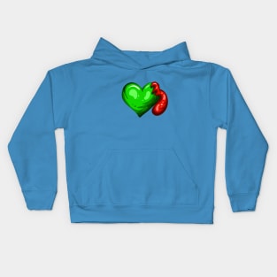 Green Dead Zombie Heart Cartoon Illustration with Blood and for Valentines Day or Halloween Kids Hoodie